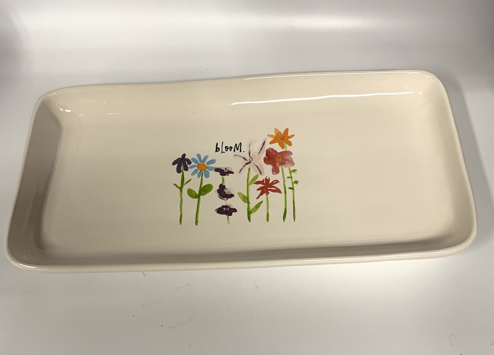 Rae Dunn Artisan Collection by Magenta Bloom Rectangular Serving Tray Platter