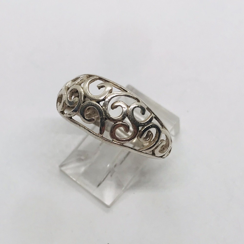 SIZE 9 3.1g STERLING SILVER RING OPEN WORK SCROLLING LEAVES MARKED FINE
