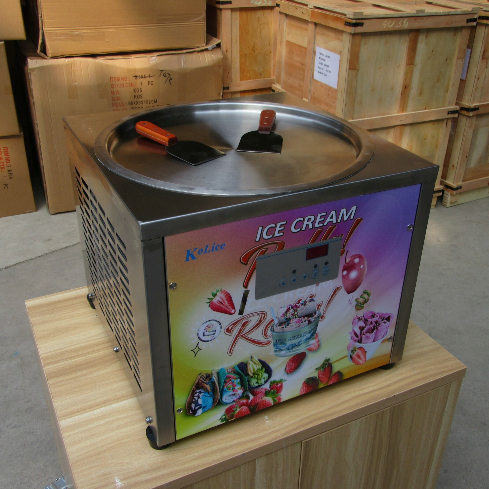 Kolice Commercial 18'' Round Pan Fried Ice Cream Roll Machine-Auto Defrost