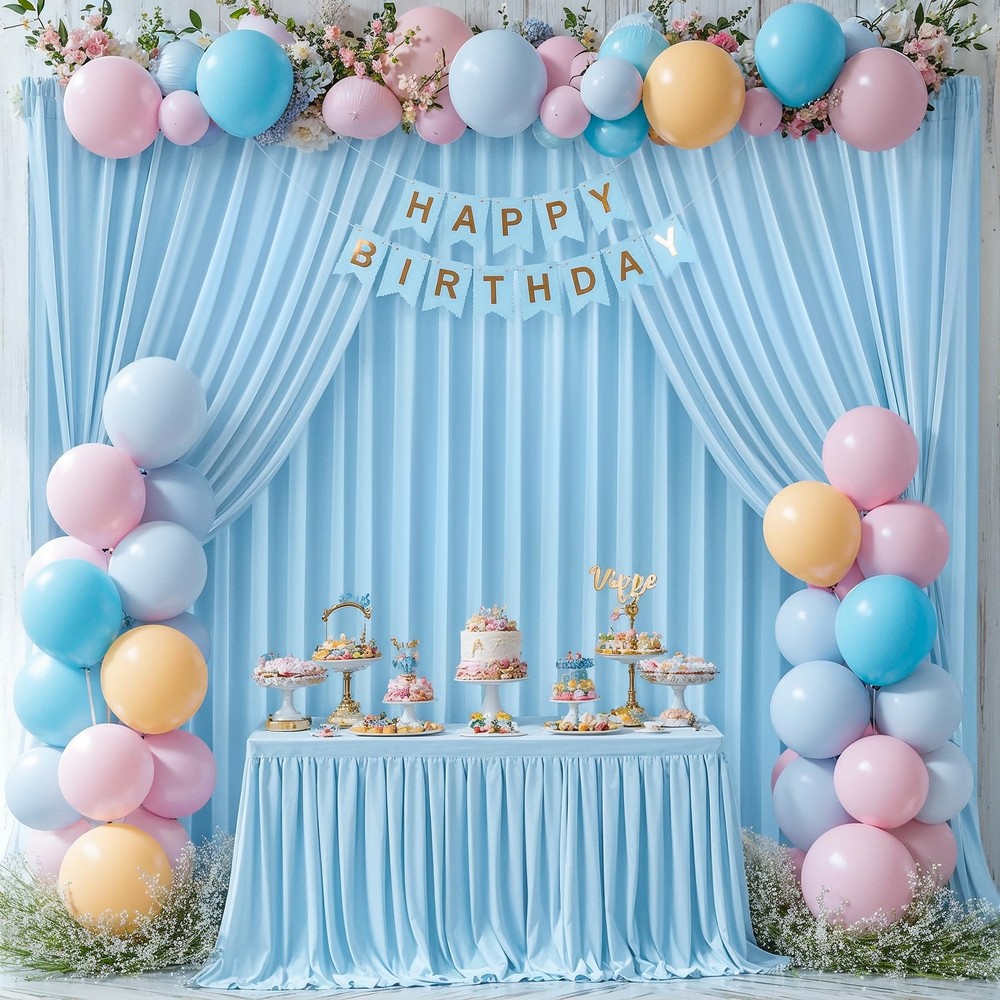 Blue Backdrop Curtains 2 Panels - Wrinkle-Free Light Blue Curtains Polyester ...
