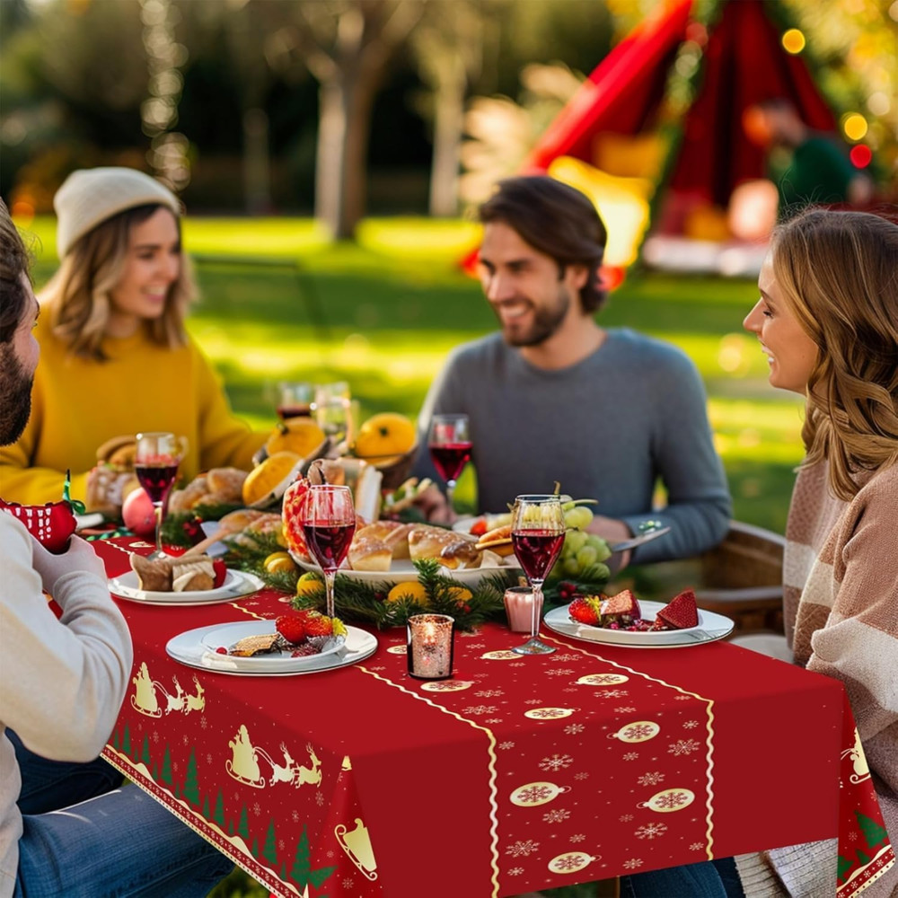 2 Pcs Christmas Tablecloth Disposable Plastic Tablecloths for Rectangle Tables