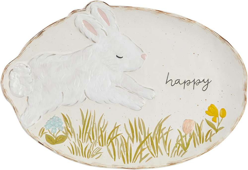 Stoneware Bunny Platter; 11" X 16"