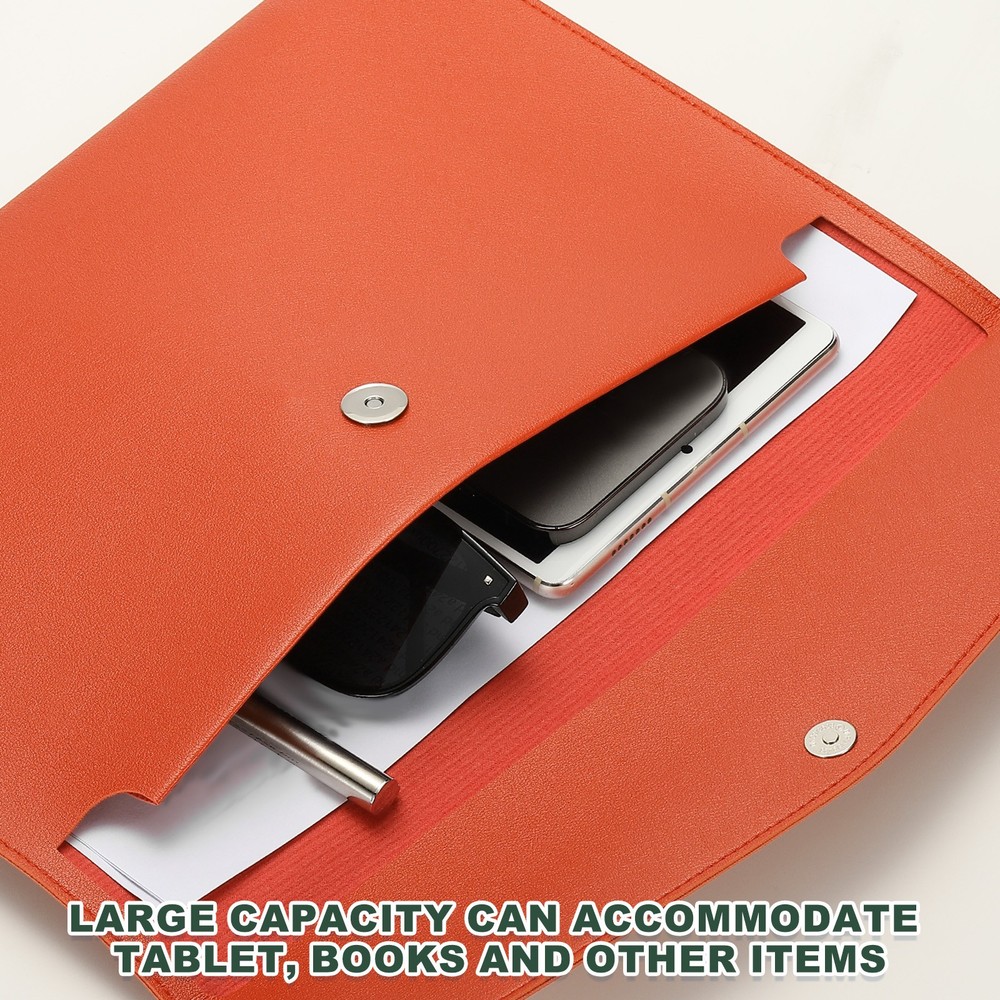 PU Leather A4 File Folder, Document Holder Filing Organizer Style 2, Orange