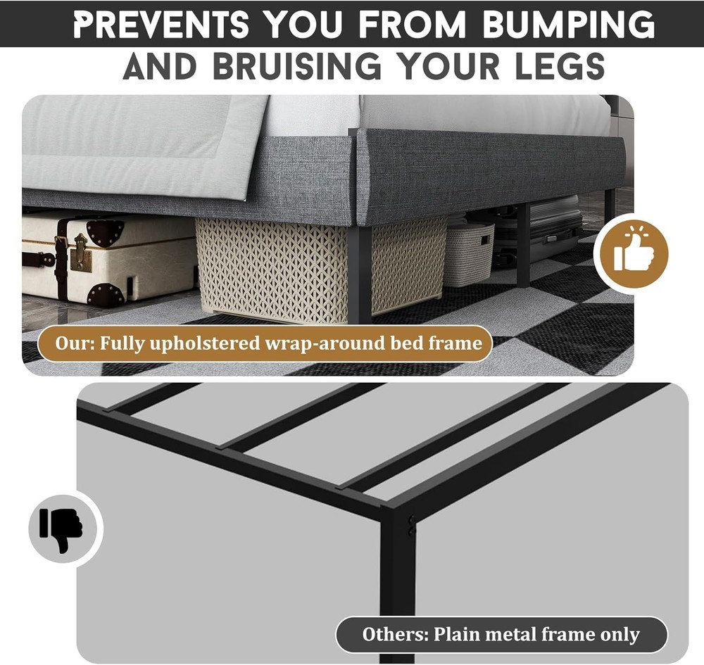 Full Queen Size Upholstered Bed Frame,Metal Platform Bed Frame with Headboard