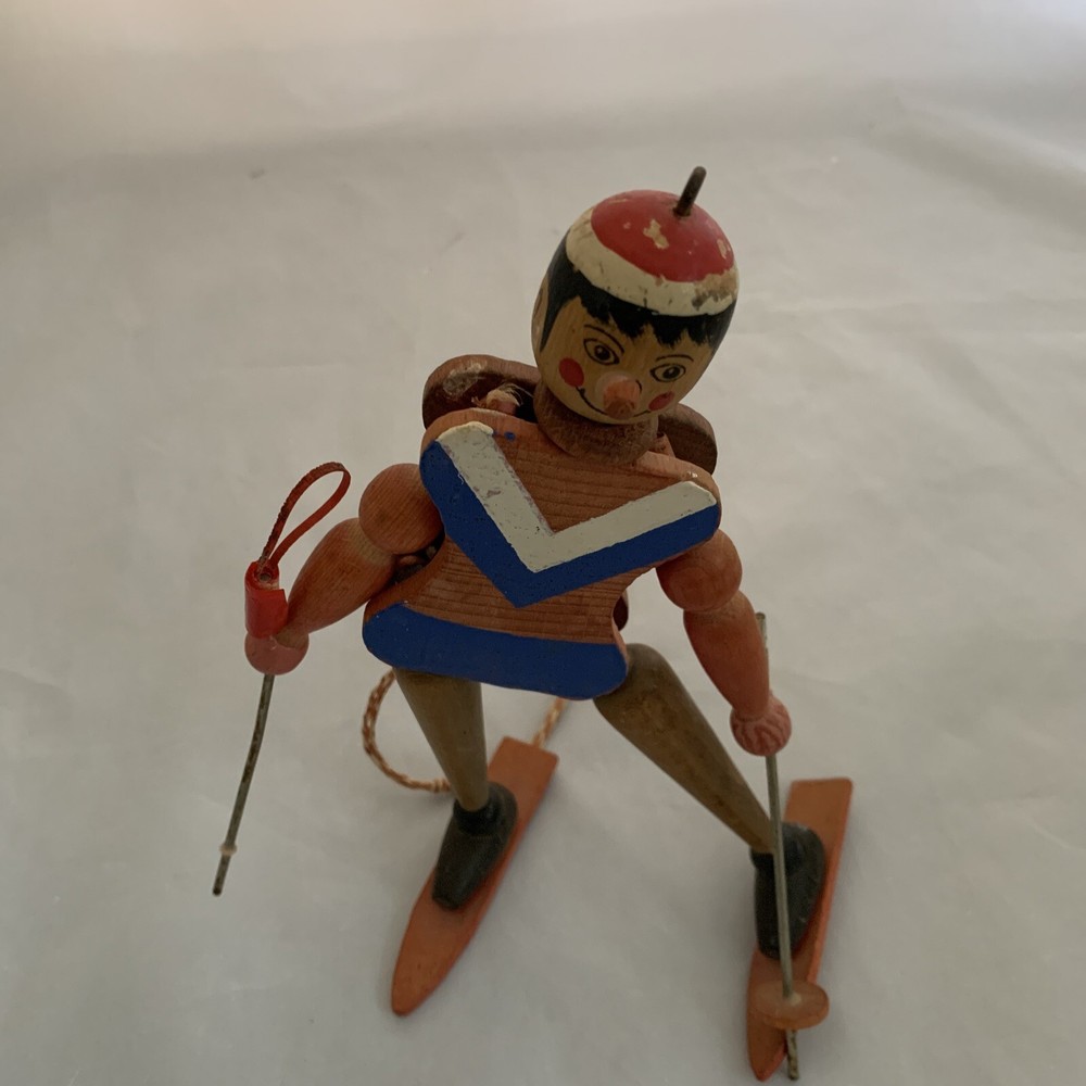 Vintage Wooden Pull String Toy Puppet Boy Jointed Jumping Jack 7" Austria