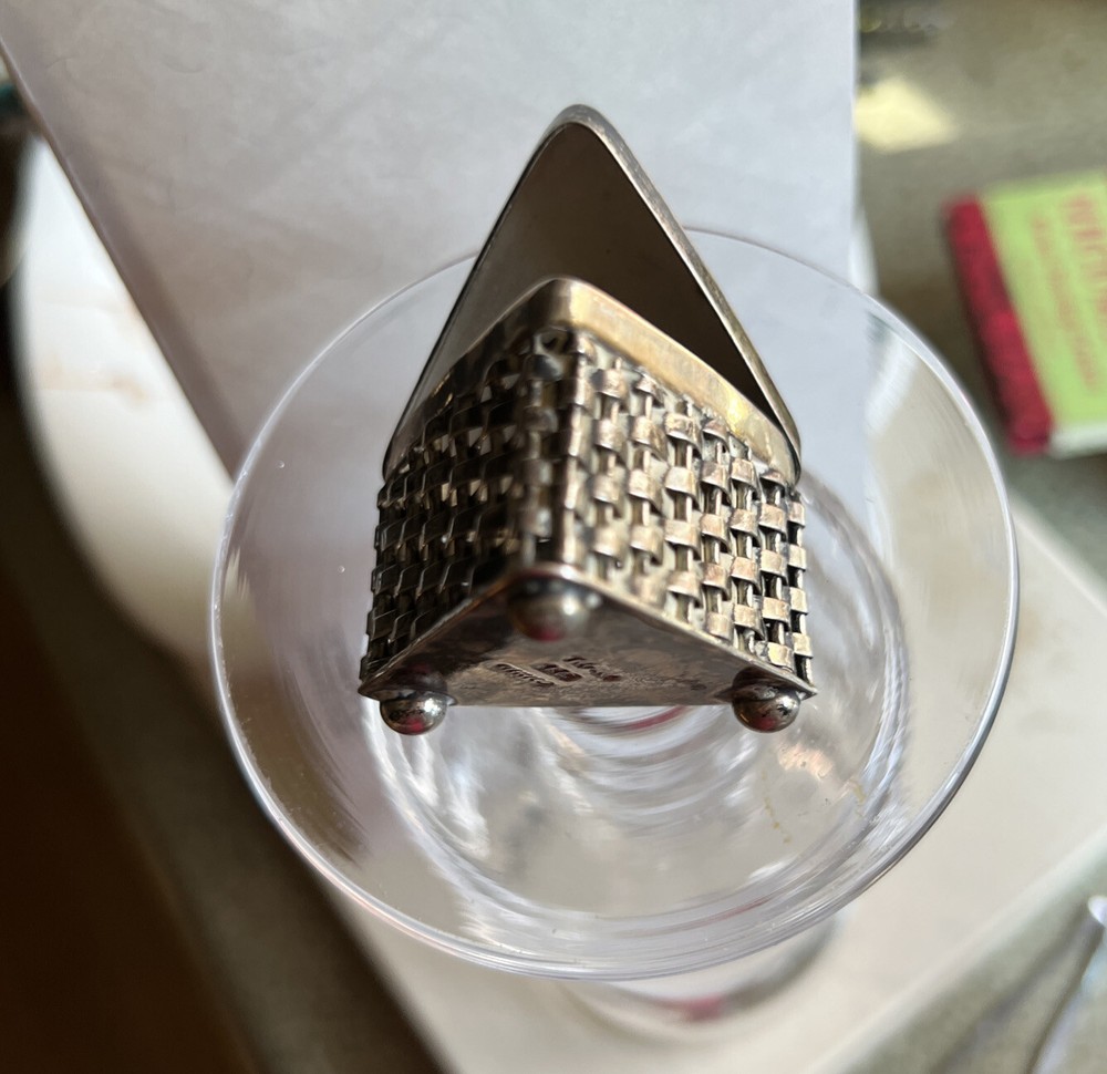 Basket Weave Triangular Pill Box Sterling Silver 1950