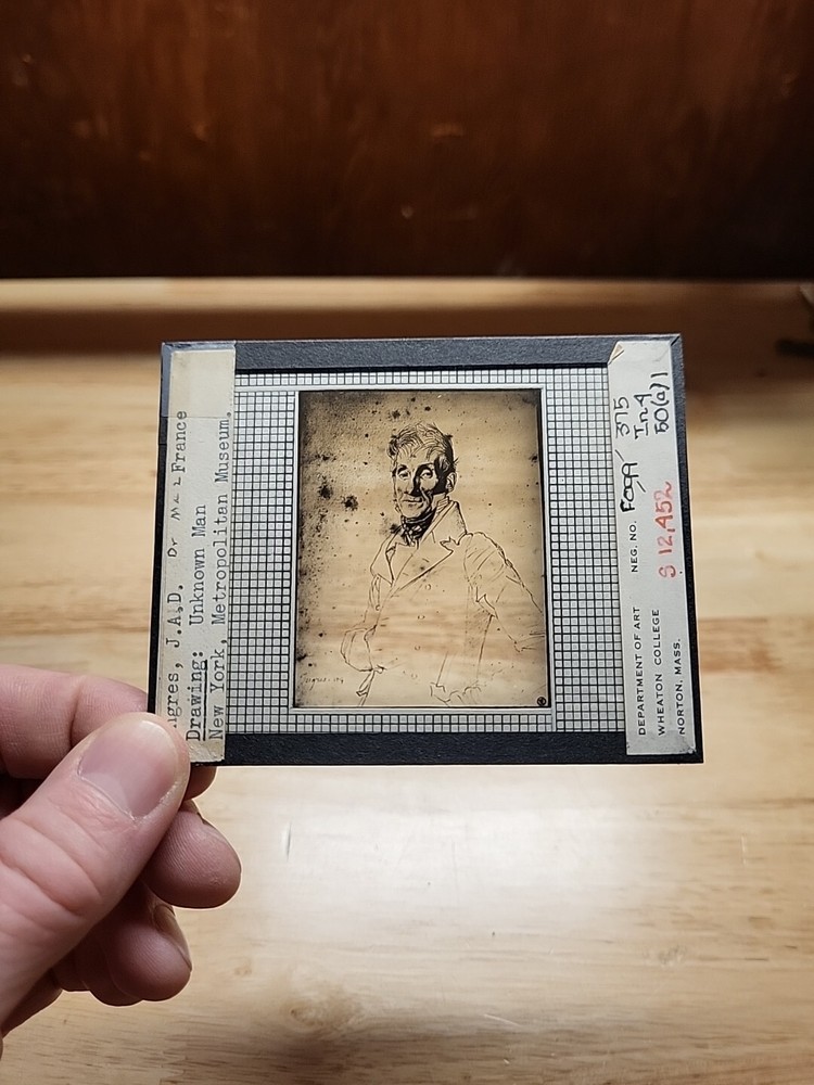 Vtg Magic Lantern Slide-"Unknown Man"-Drawing By J. A. D. Ingres