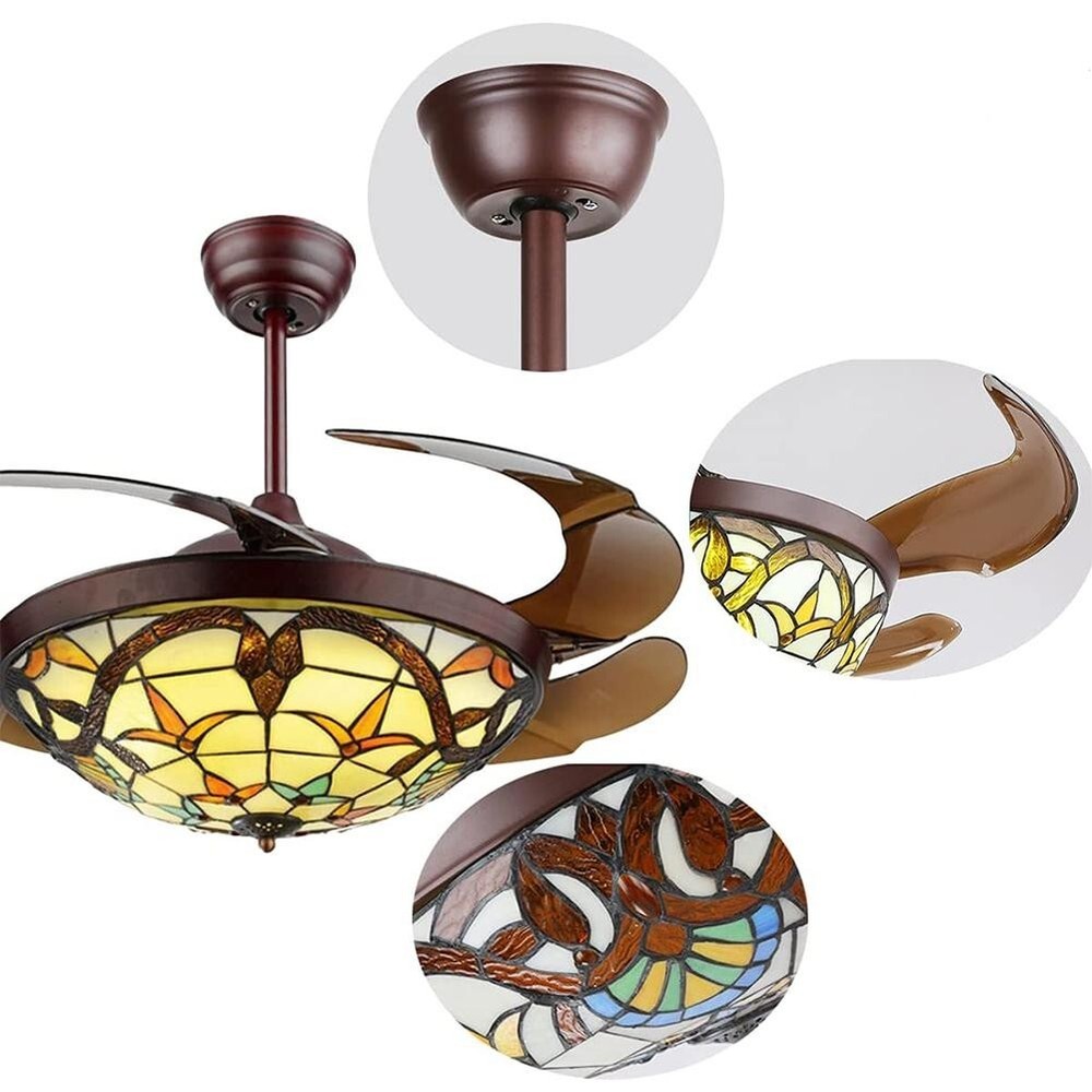 42" remote control fan pendant light with LED light strips in three tones