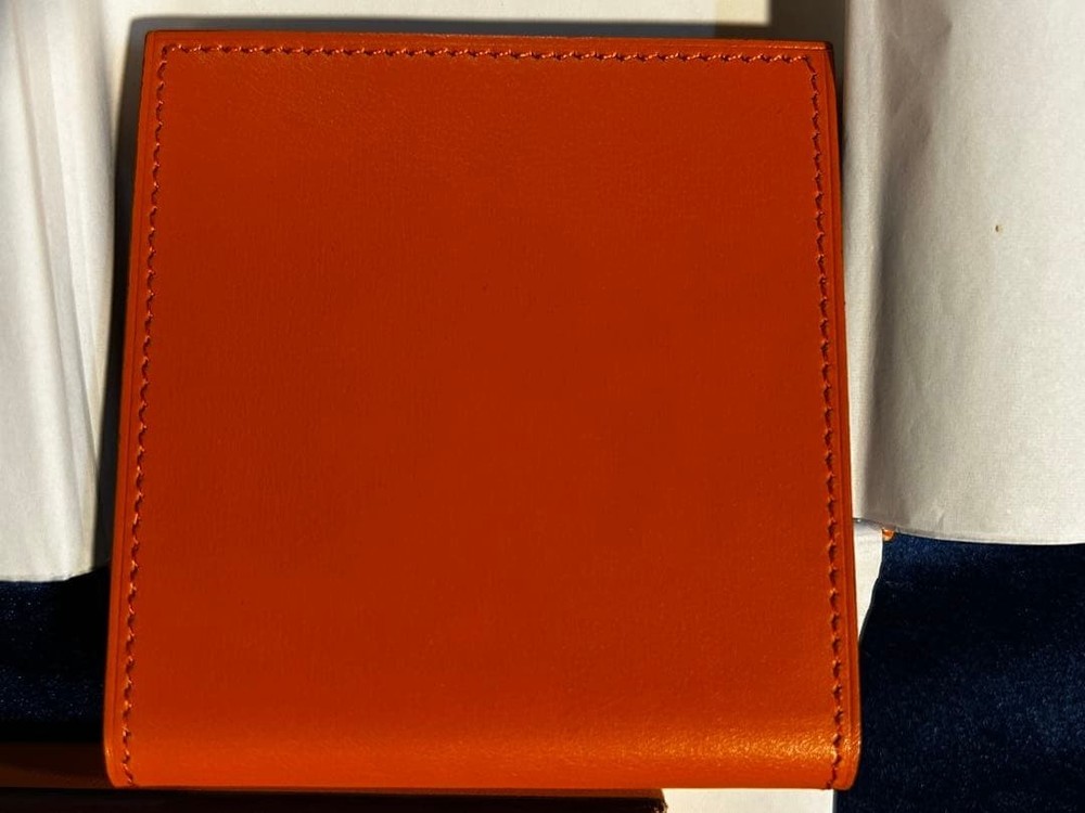 HERMES Leather Compact Mirror Orange Double Sided Embossed logo Present JAPAN