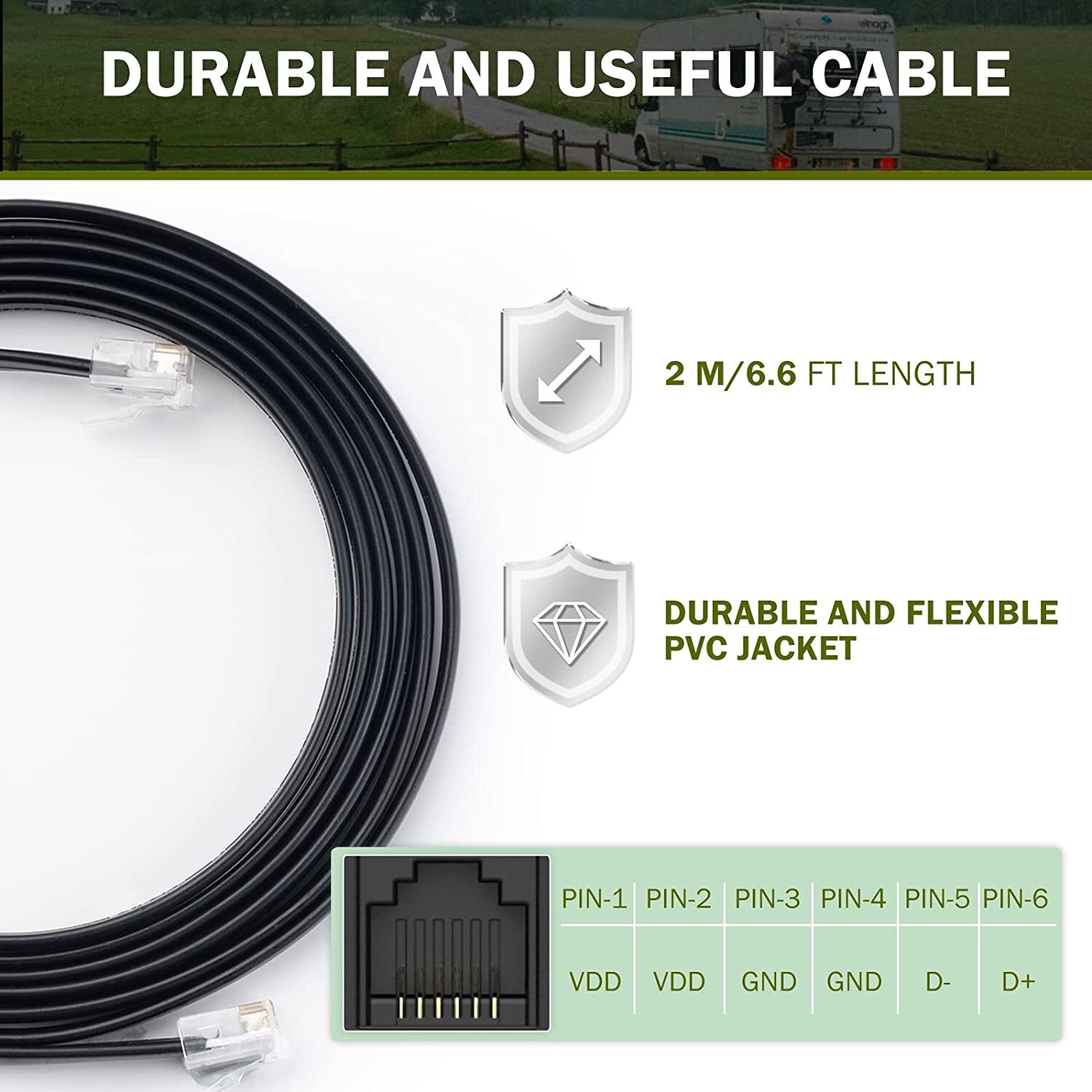 HQST 6.6ft RS485 Parallel Connection Cable, Wiring 2 MPPT Solar Controllers