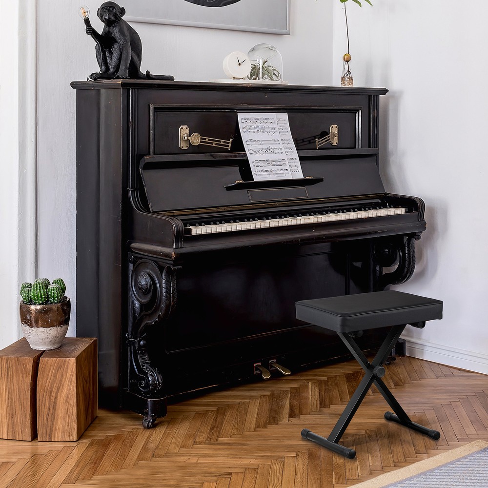 Adjustable Padded Keyboard Bench X-Style Folding Stool Piano Bench Black