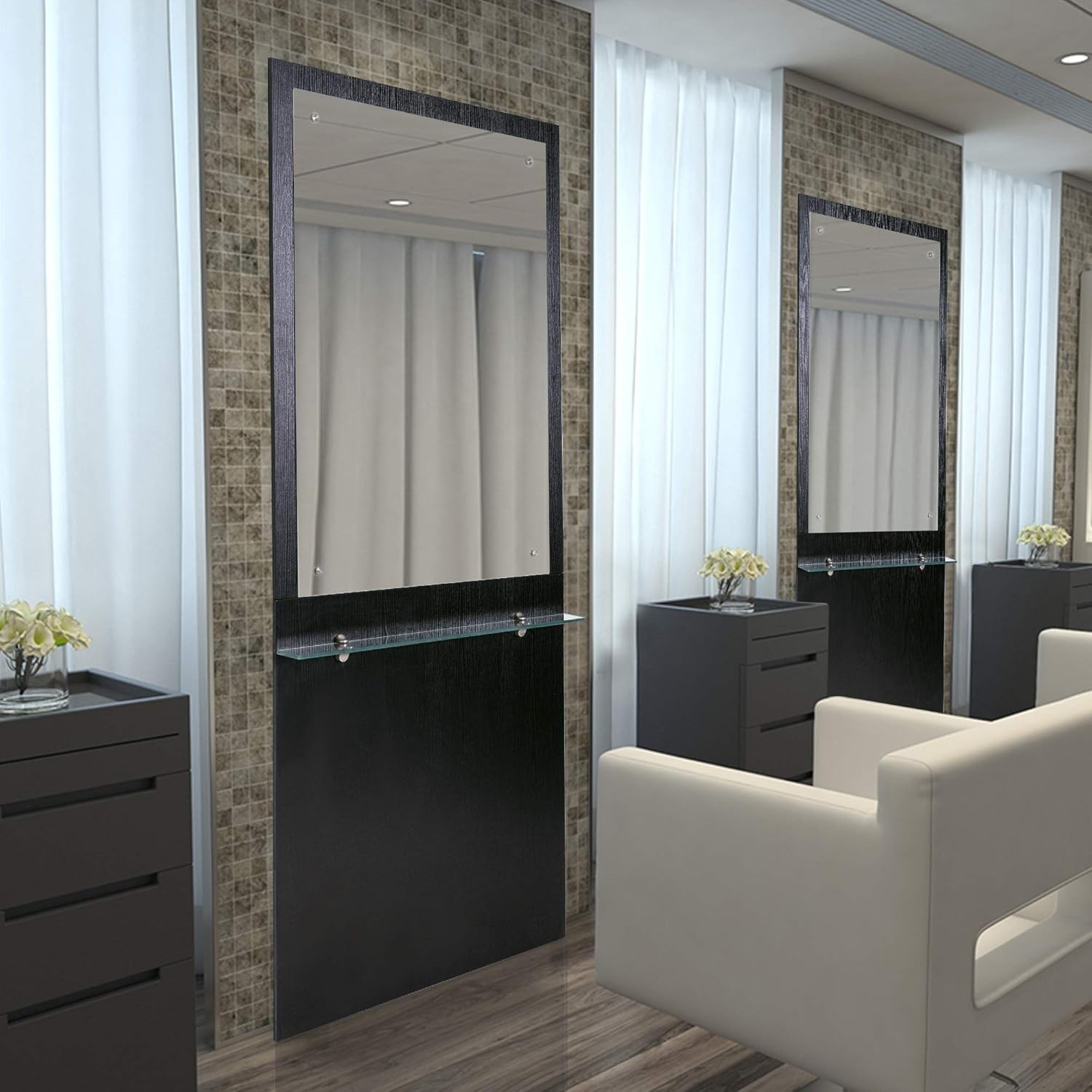 Modern Wall Mount Styling Station with Mirror, Simple Makeup Barber Station 3016