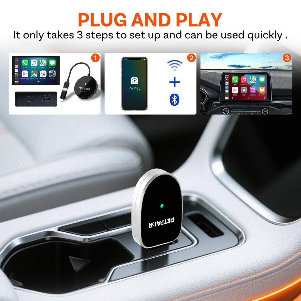 Getpairr USB Auto Wireless CarPlay Adapter For Apple+Android Dongle Plug＆Play