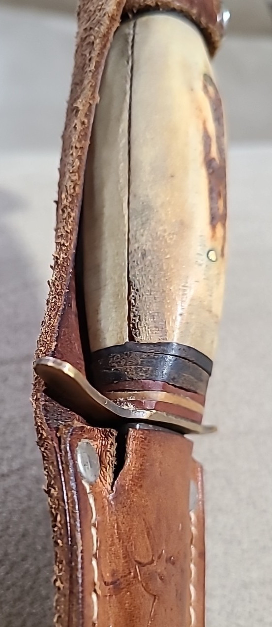 Mohawk Hammer Forged Stag Handle Fixed Blade Knife Germany Elk Embossed Sheath