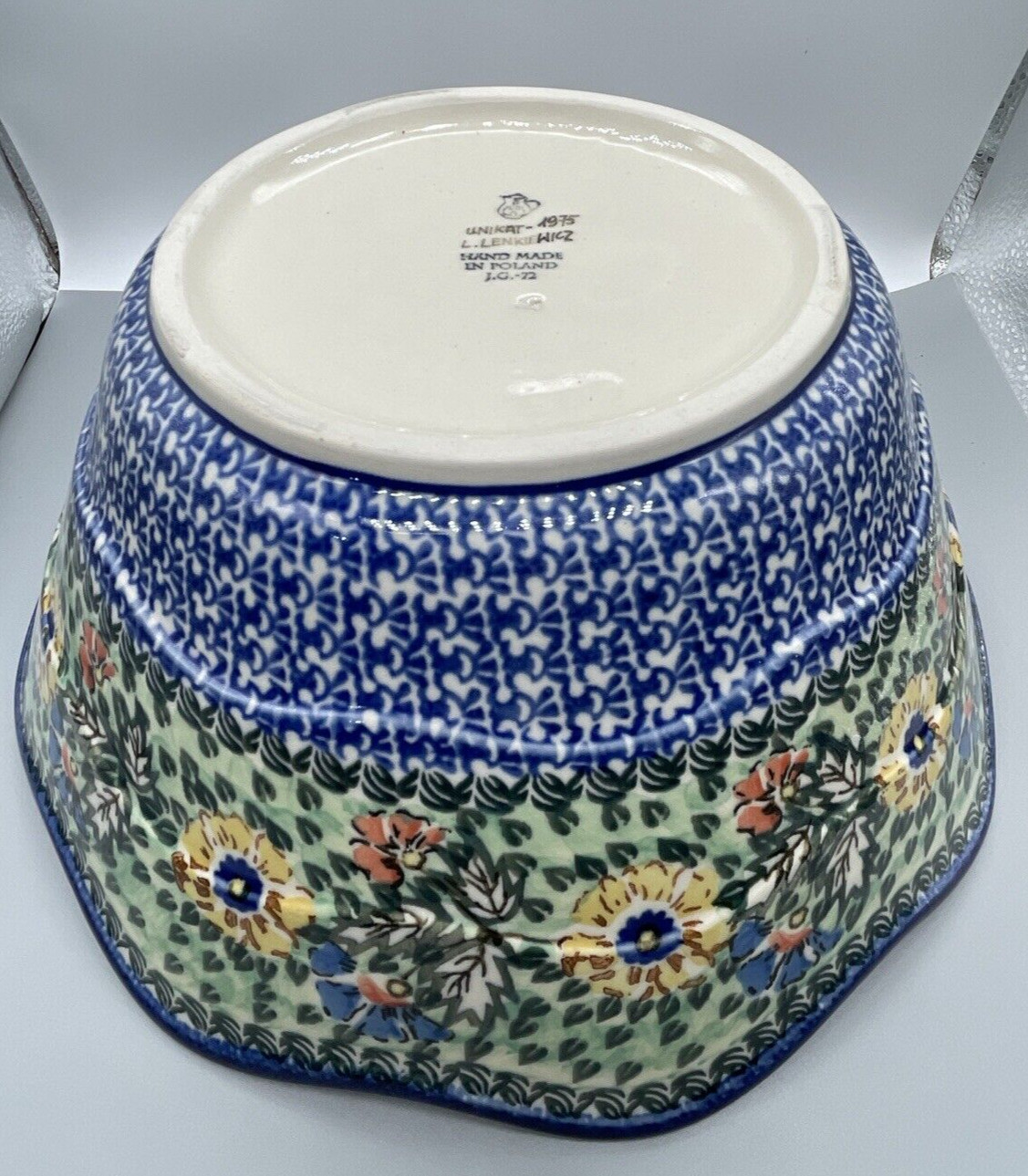 Polish Pottery Unikat L.Lenkiewicz #1975 Tulip Huge 12X5" Scalloped Serving Bowl