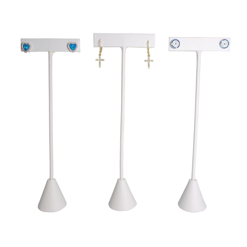 White Leatherette Earring T Shape Display Stands