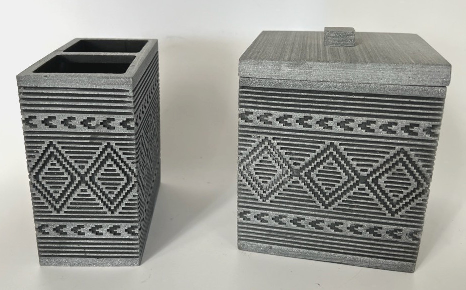 Pendleton Bathroom Or Desk Set 2 Piece With Lid Gray Diamond Pattern