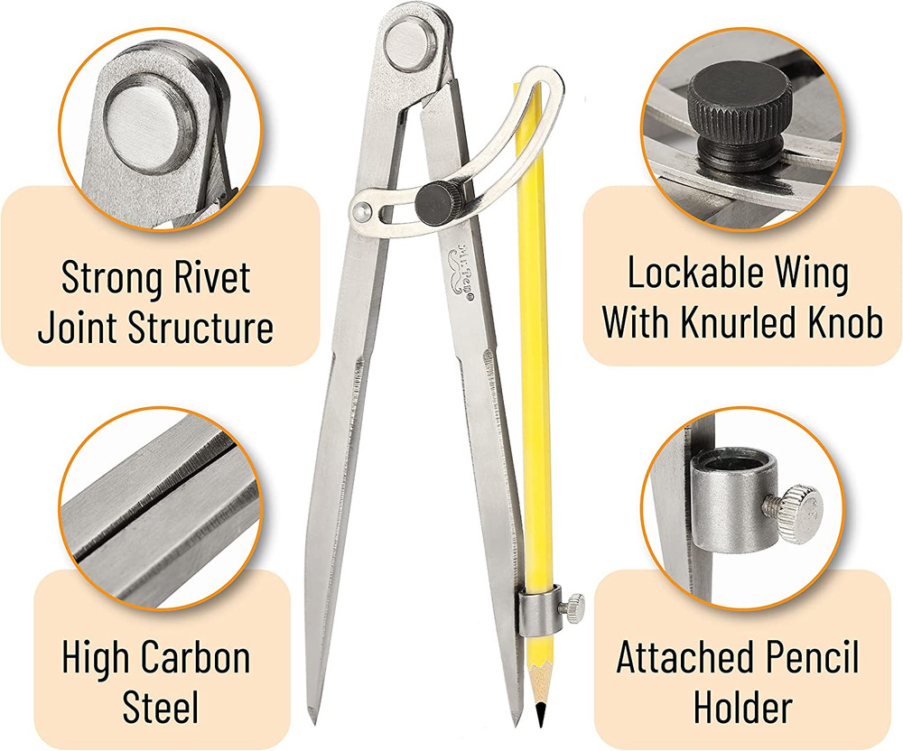 - Professional Compass for Woodworking, 8 Inch Compass with Wing