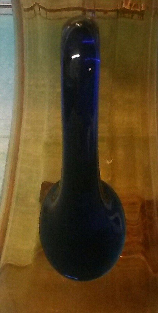 Amber Blown Glass Pitcher with Cobalt Blue Applied Handle