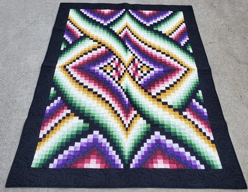 NEW~ Colorful Rainbow Bargello Links Patchwork Quilt Lap/Throw 50" x 82"