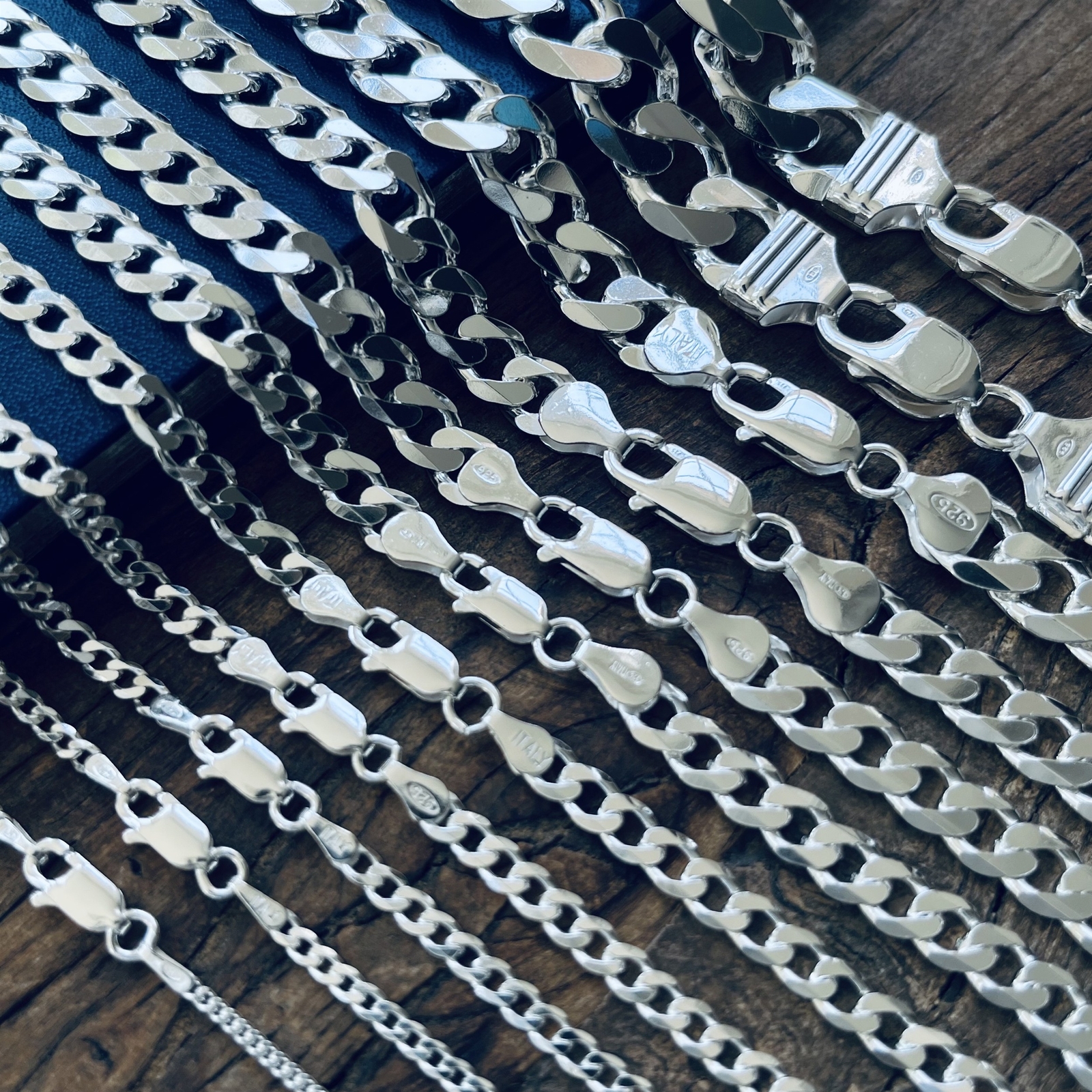 Real Solid 925 Sterling Silver Mens Boys Curb Cuban Bracelet or Necklace Italy