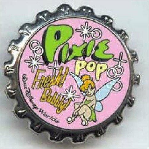 OLD Disney pin Soda Bottle Pop Cap Top Pixie Pop Tinker Bell Err Original Versio