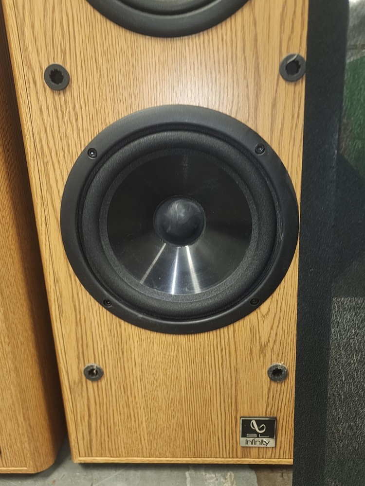 INFINITY SL40 TOWER SPEAKERS SOLID OAK VERIFIED WORKING SOUND SYSTEM Vtg Speaker