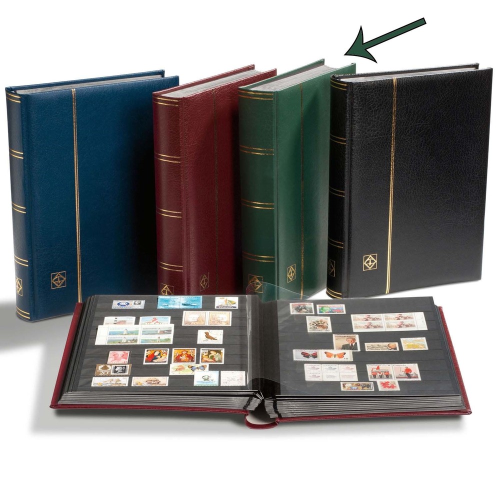 Premium Leather Stamp Stockbook + Slipcase 9 x 12 32 Black Page Green Album New