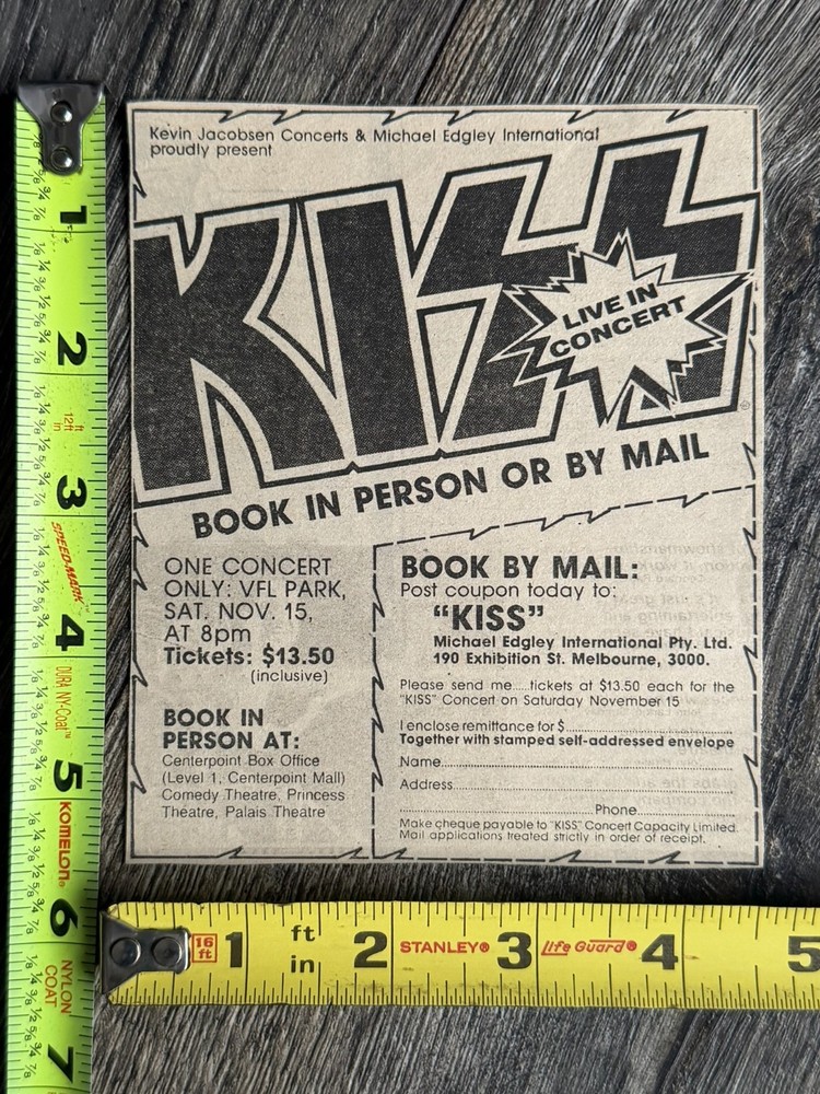 KISS Ad Kiss Unmasked Program Tour Book Order Form Australia Vintage Kiss Aucoin