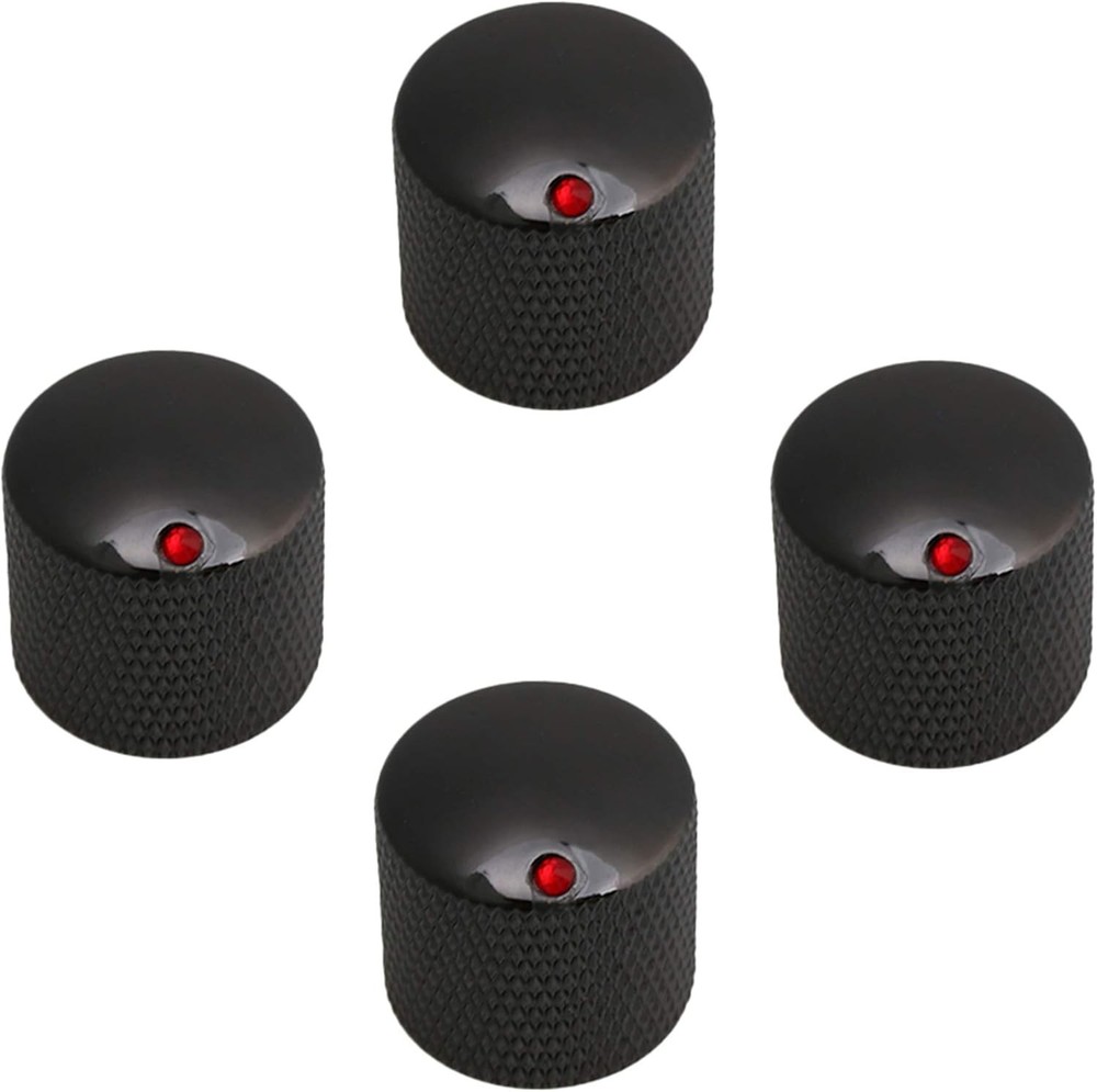 4PCS Black Red Dot Gem Metal Guitar Potentiometer Knobs Control Knurled Knob...
