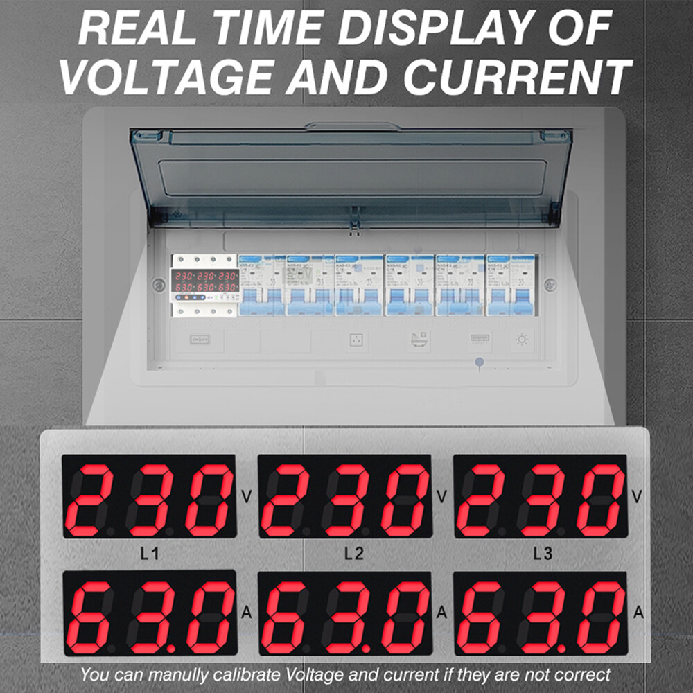 63A Three Phase Voltage&Current Protector w/ Automatic Off & Reset L0T9