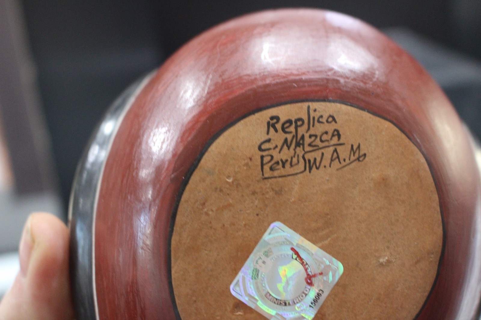 Peru Art Pottery Nazca Condor Hand Painted Ceramic Spout Reproduction Signed