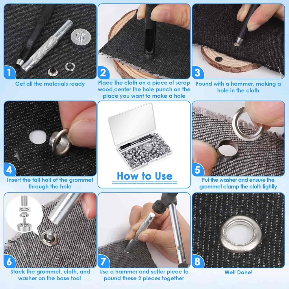 120 Sets Grommet Tool Kit 1/4 Inch Eyelets with Setting Tools and Storage Box