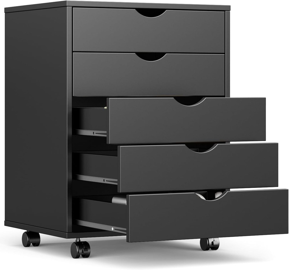 5 Drawer Mobile File Cabinet Under Desk Storage Organization W/ Wheels Vertical