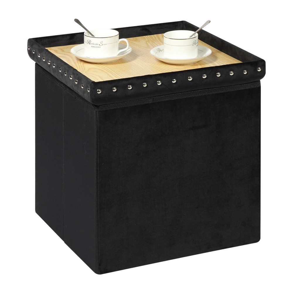 Storage-Ottoman Cube-Folding Tufted - Ottomans with Storage, Coffee Table Top...