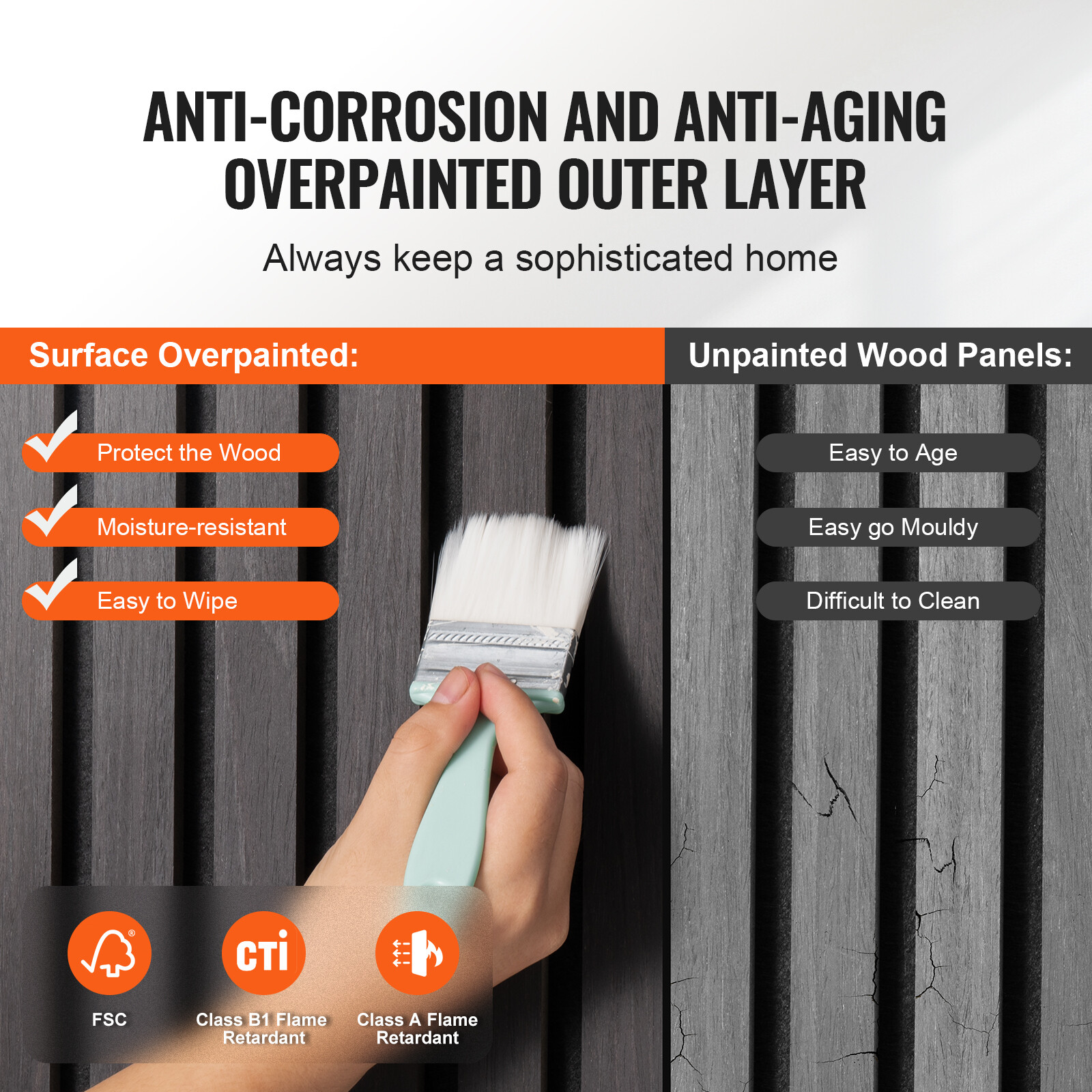 4PCS Acoustic Wood Wall Slat Panels 23.6"x47.2" Sound Absorbing Modern Black Oak