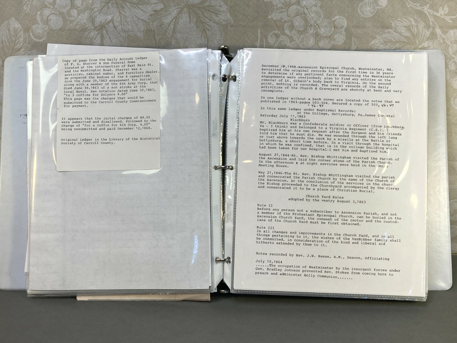 Civil War Binder on the Battle of Westminster June 29th 1863