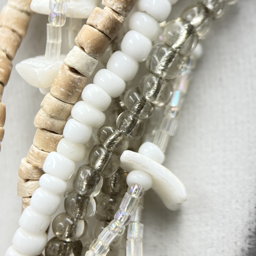 Vintage Cream Shell Disc Multi-Strand Bead Necklace Boho Statement