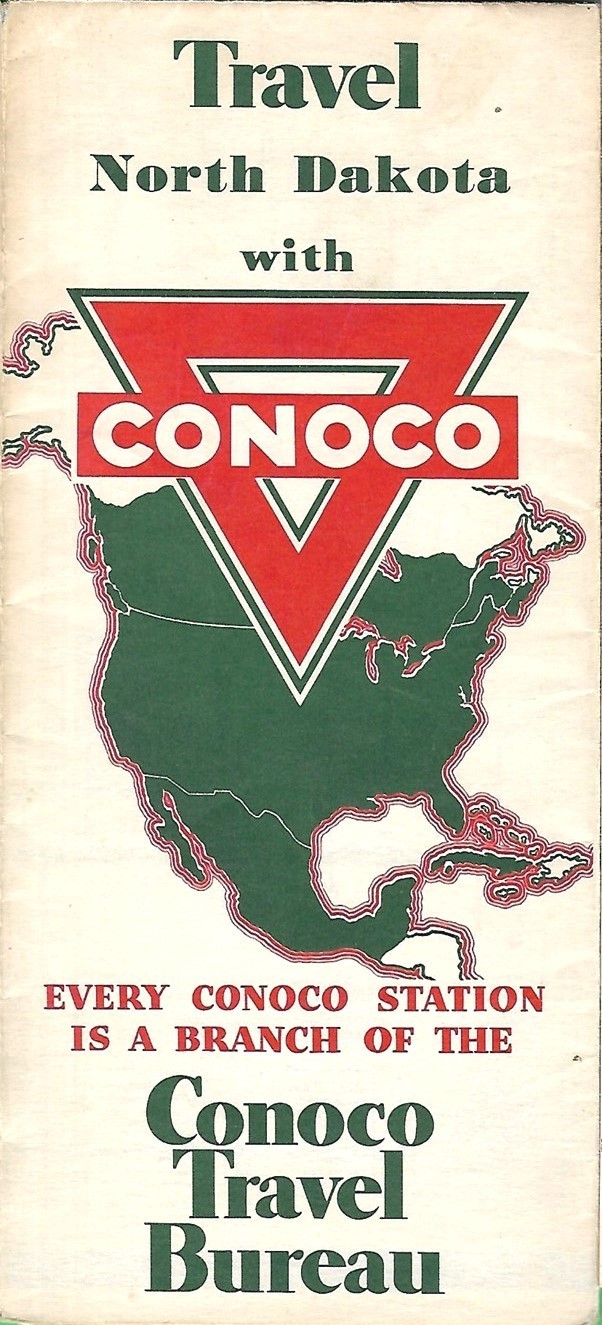 1936 CONOCO OIL Road Map NORTH DAKOTA Minot Fargo Bismarck Jamestown Devils Lake