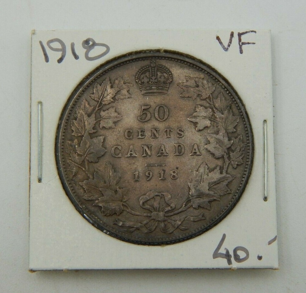 1918 Canada Silver 50 Cent Coin VF