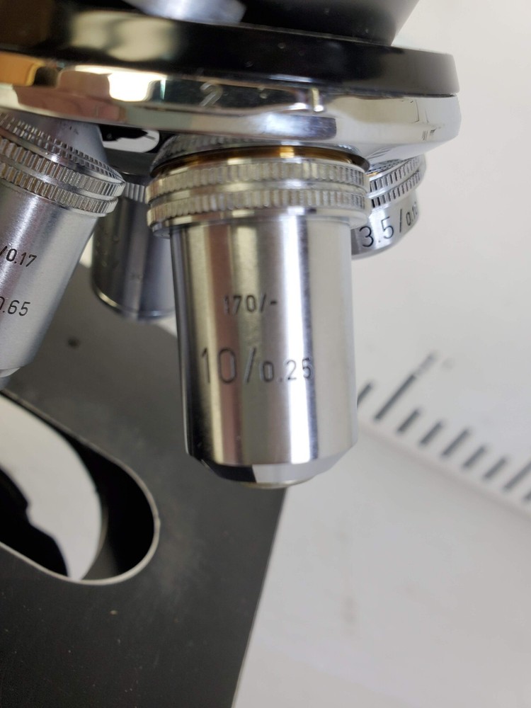 Vintage Leitz Wetzlar Binocular Microscope 736143 w/ 4 Objectives