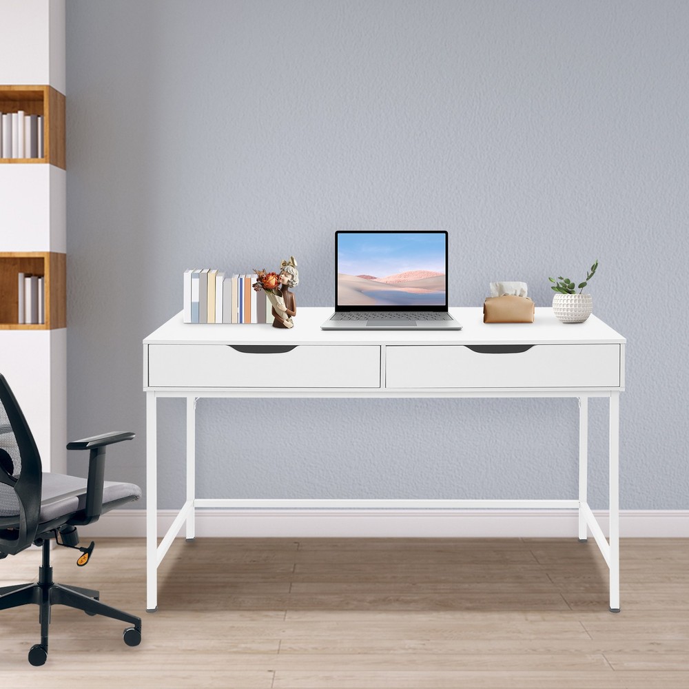 Computer Desk with 2 Drawers & Metal Frame Modern Study Writing Office Table