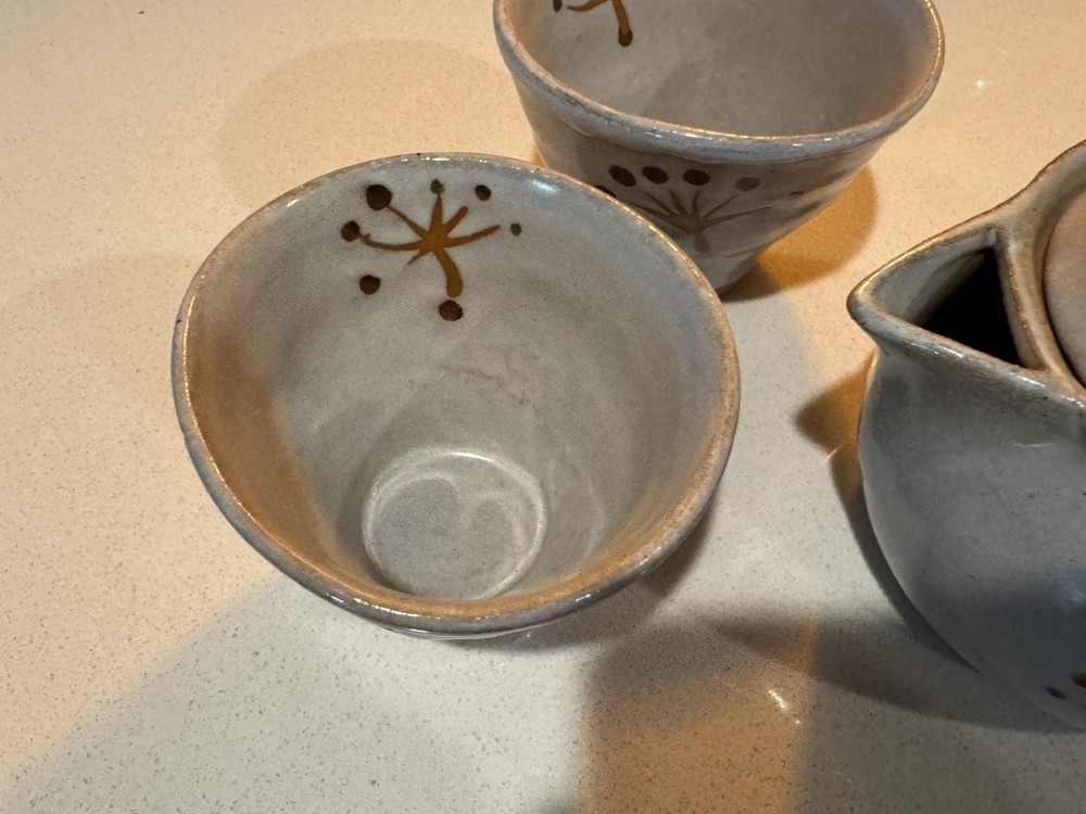 Handmade studio Pottery Teapot set with Lid & 2 Cups Rustic Stoneware Neutral