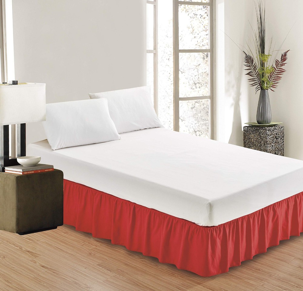 Sheets & Beyond Queen Red Microfiber Ruffled Wrap Around Bed Skirt 14 Inch Drop
