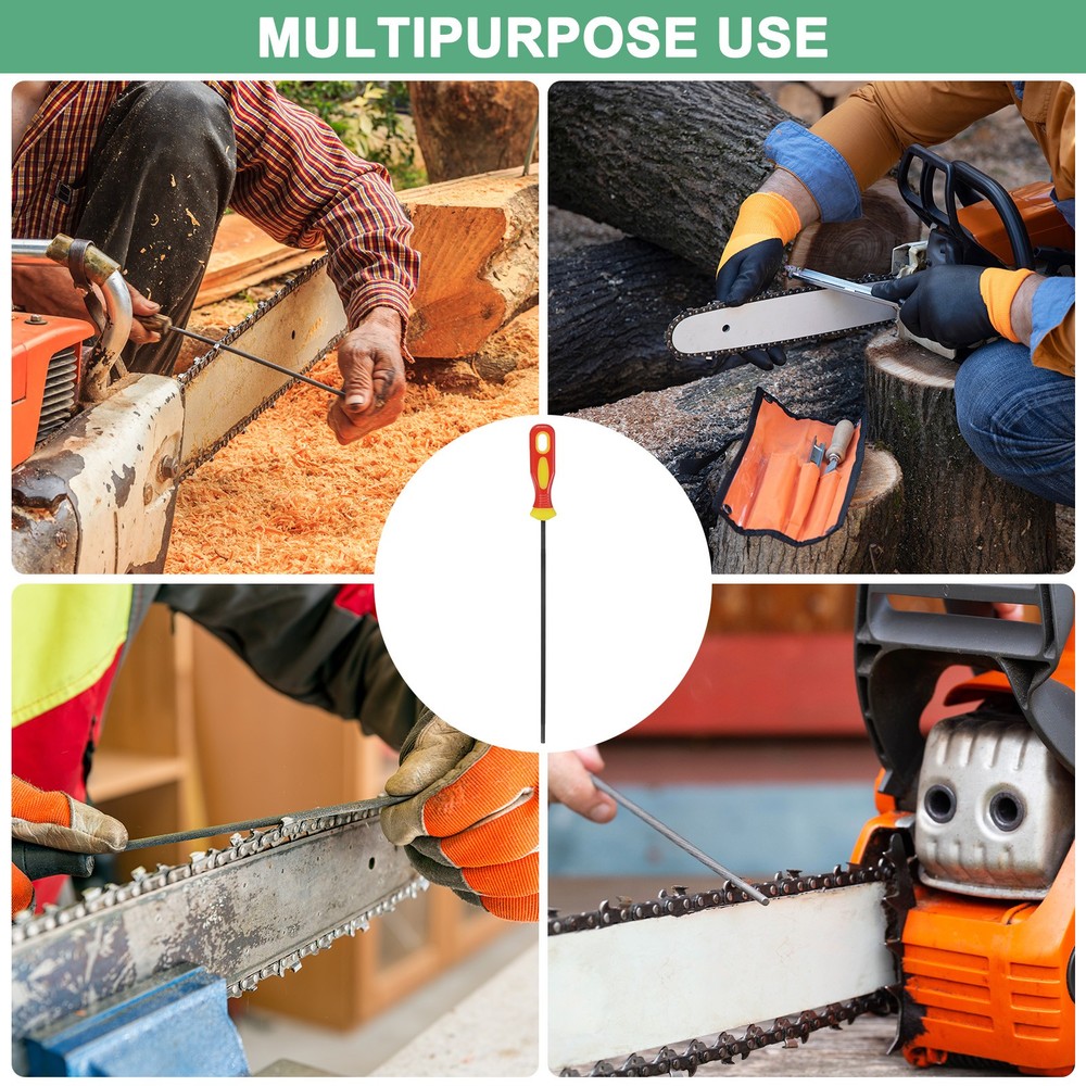 5-Pack Chainsaw Sharpening File, 3/16" with Handle for Sharpening [Yellow,Red]