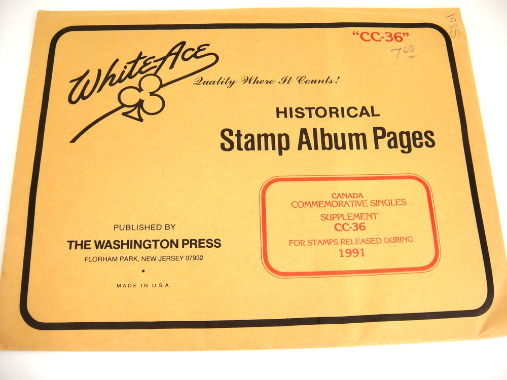 White Ace 1991 Canada Commemorative Singles Stamp Supplement CC-36 NOS