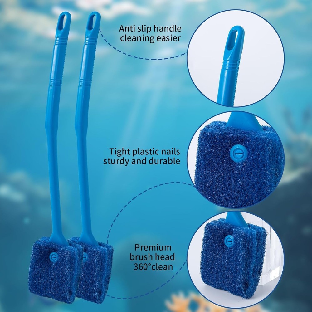 Aquarium Algae Scraper Double Sided Sponge Brush Cleaner Long Handle Fish Tan...
