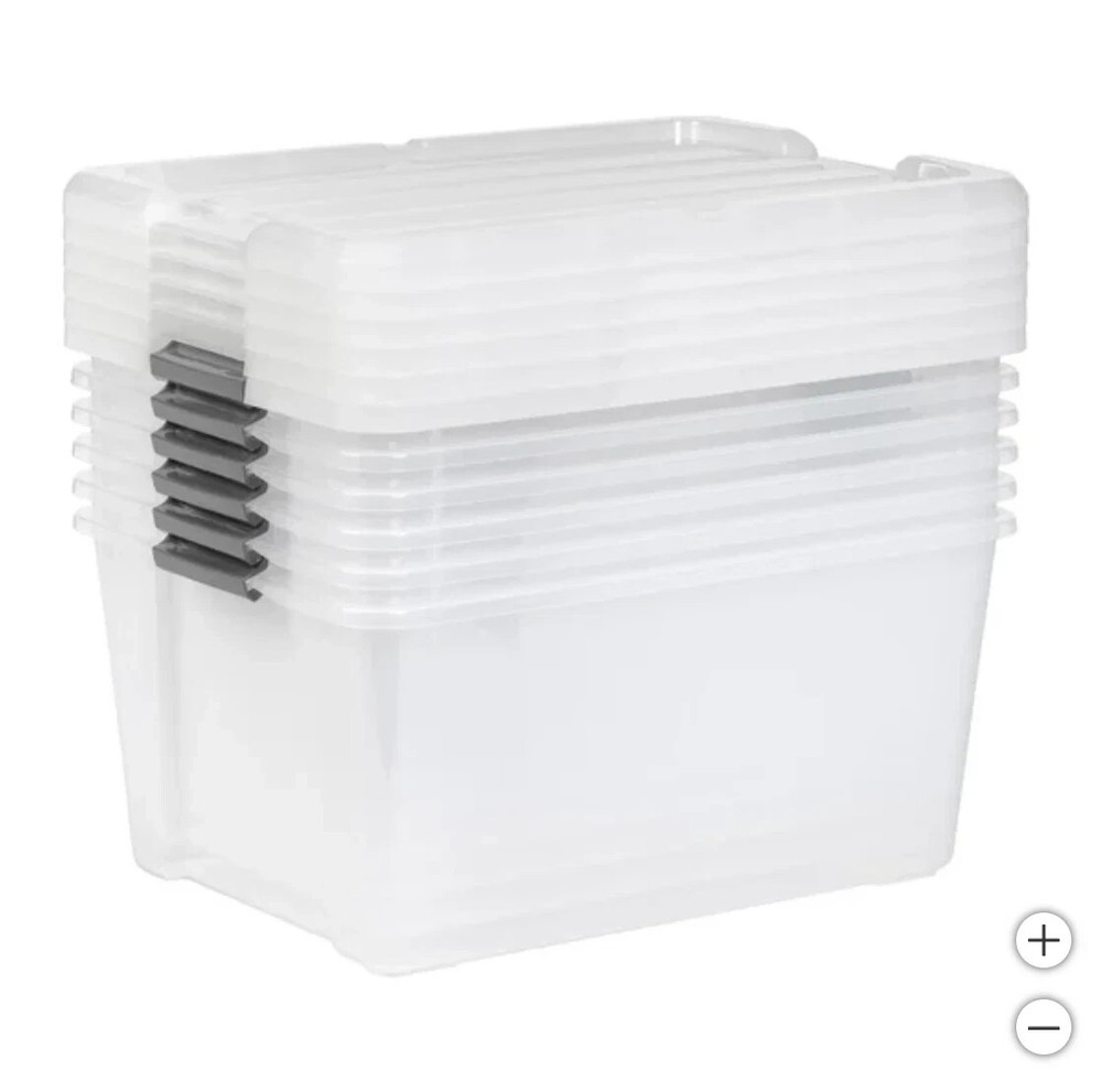 IRIS STORAGE CONTAINERS PLASTIC BINS STACKABLE TUBS BOXES WITH LIDS 45 QT ~ 6PK