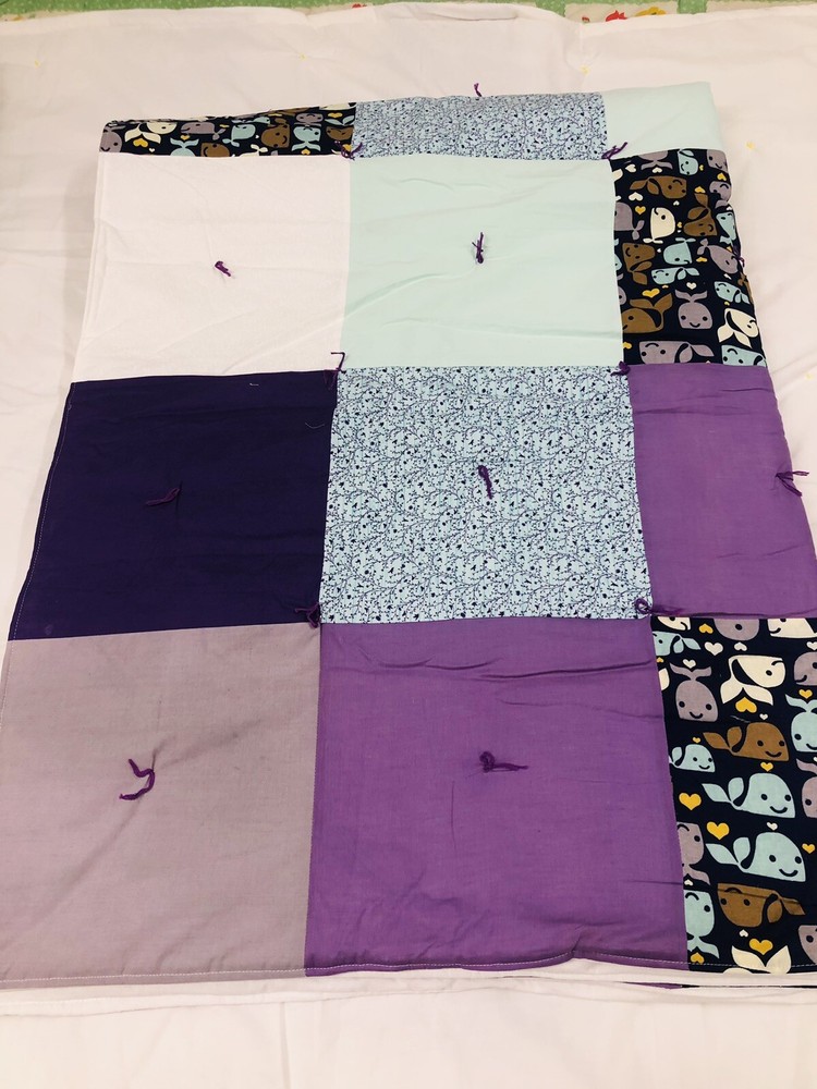 Handcrafted Quilt Patchwork Whale Purple Black Blue Patchwork