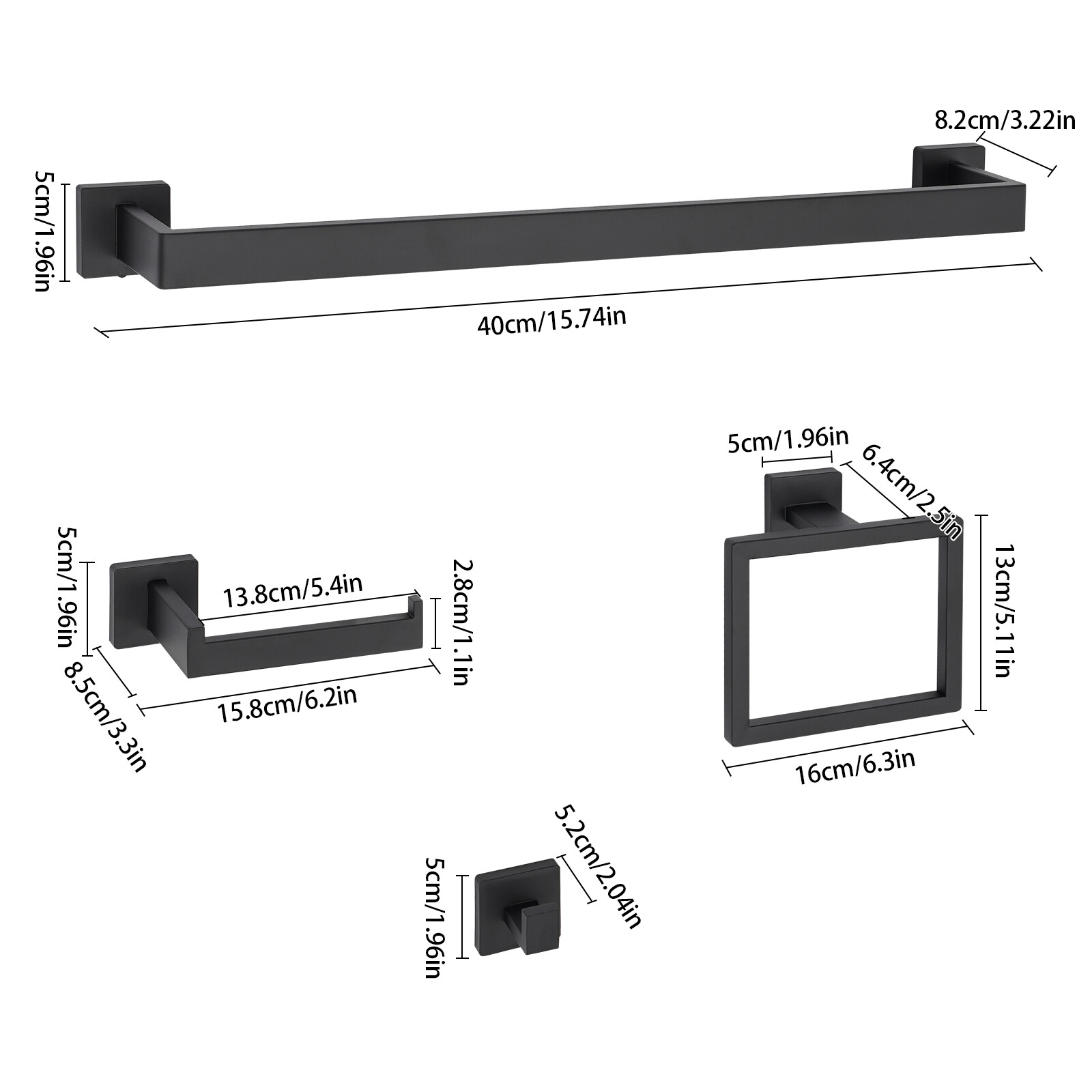 10-Piece Matte Black Bathroom Accessories Set with Towel Bars and Hooks